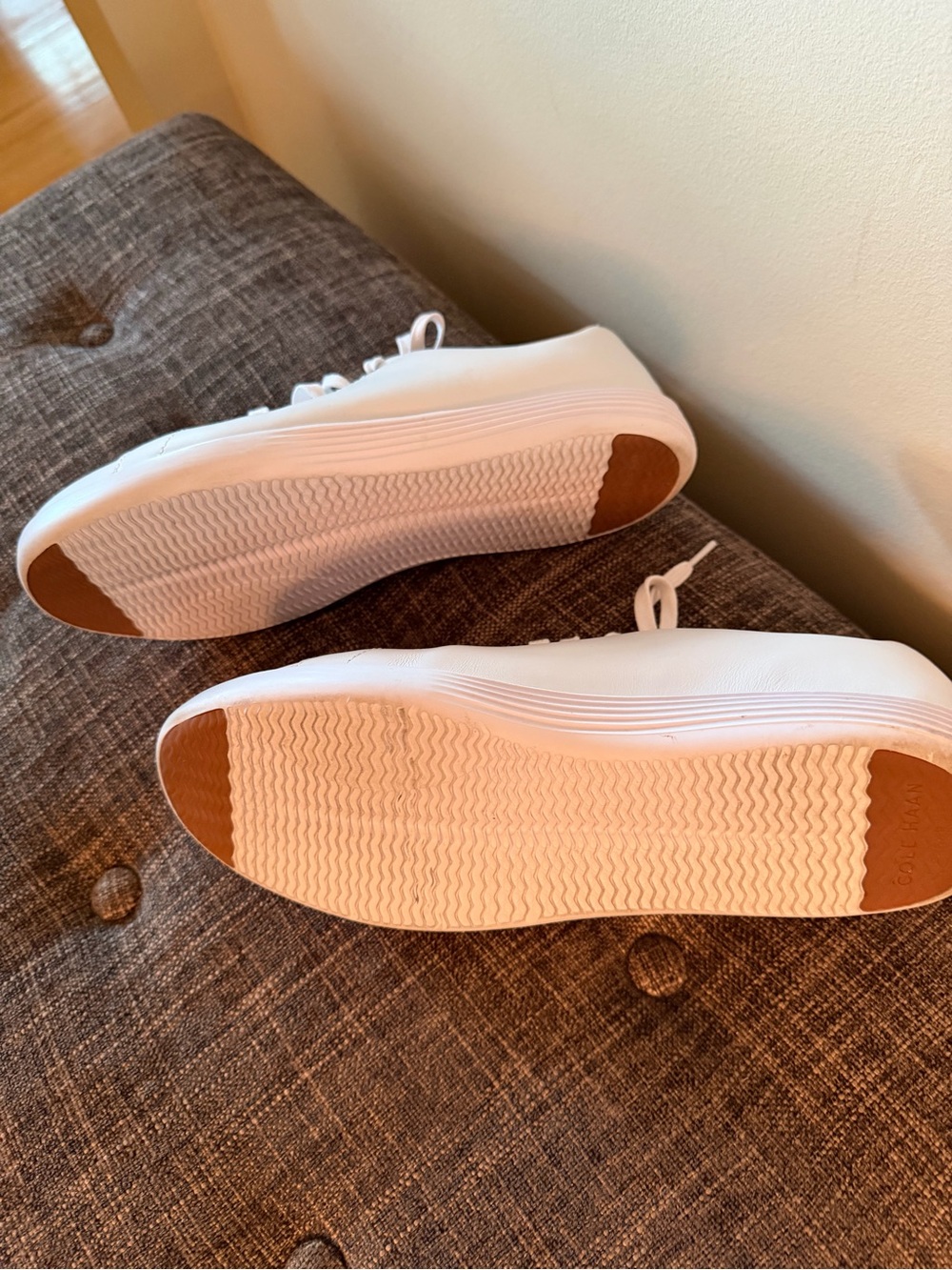 Cole Haan White Leather Low-Top Sneakers with Brown Interior Trim - Picture 3 of 5